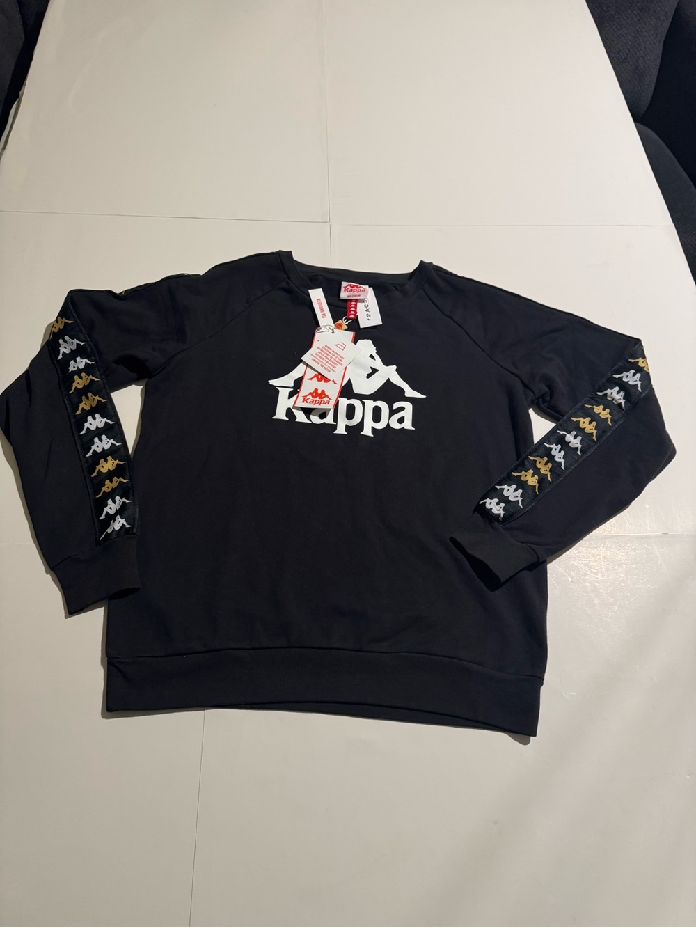 Kappa Black Crewneck Sweater with White Logo and Gold Accent